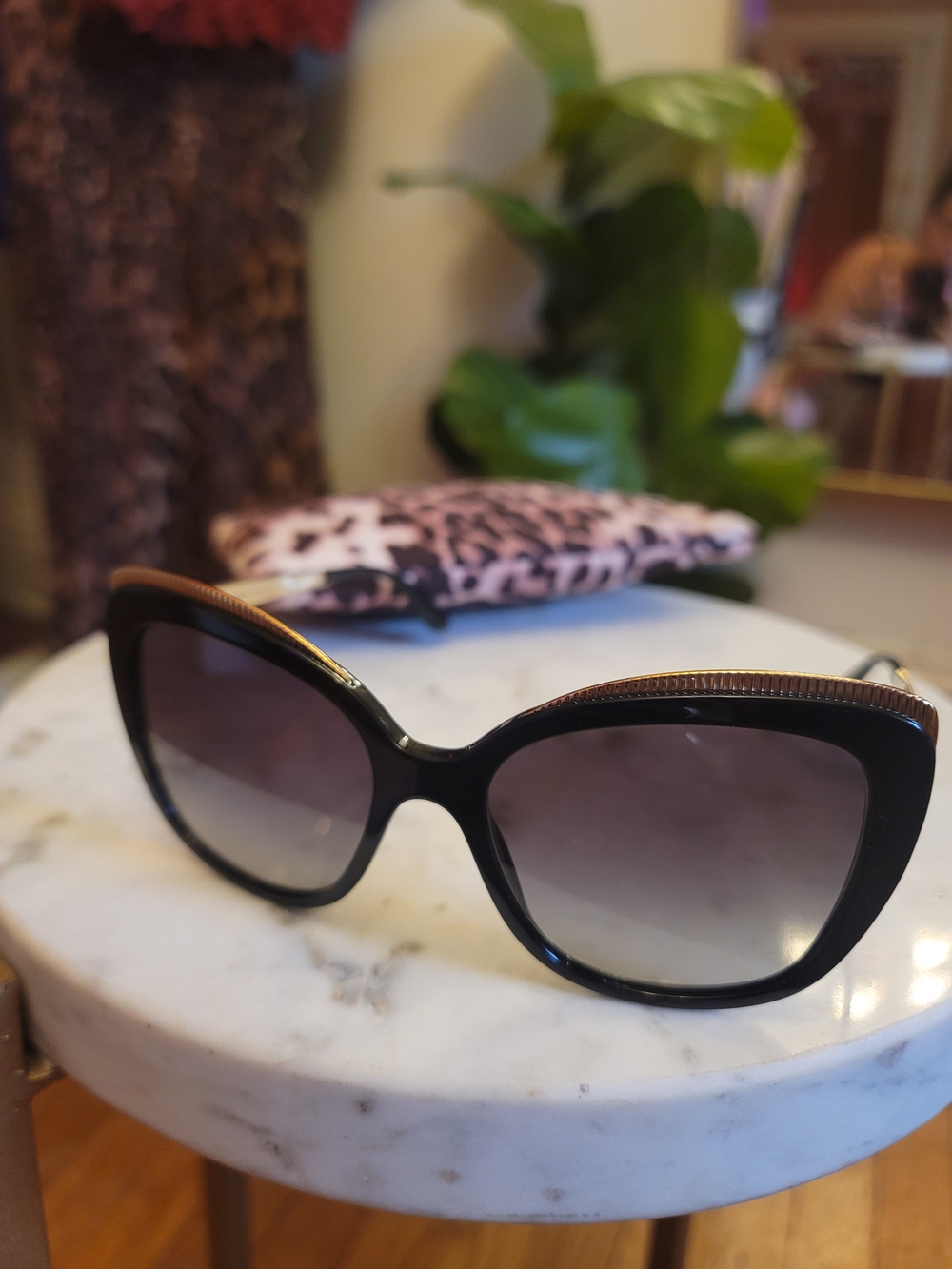 Dolce & Gabbana Black Cat-Eye Sunglasses with Gold Accents